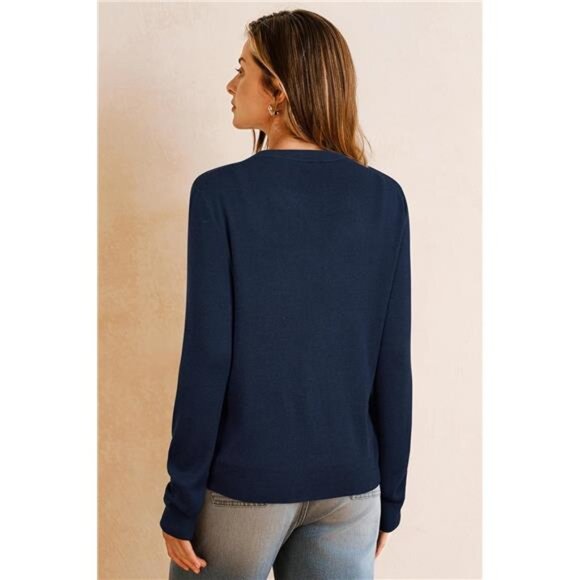 Women's Wool Blended Cardigan Sweaters Lightweight Navy Blue - Picture 5 of 7